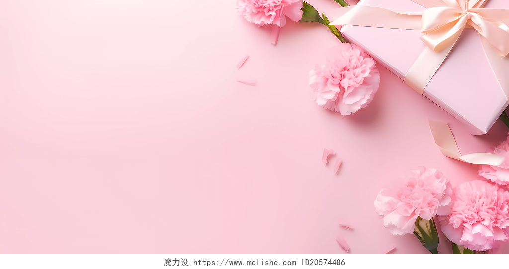 粉色鲜花花朵丝带康乃馨背景母亲节教师节感恩节展板海报背景